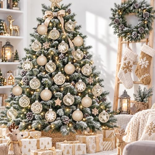 30 Pcs Farmhouse Champagne Christmas Ornaments - Rustic Shatterproof Decorative Balls for Tree & Holiday Decor