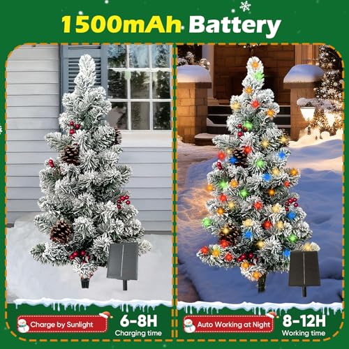 1 Pack Solar Christmas Tree Outdoor Lights with 100 LEDs - 8 Modes, Pine Cones & Berries