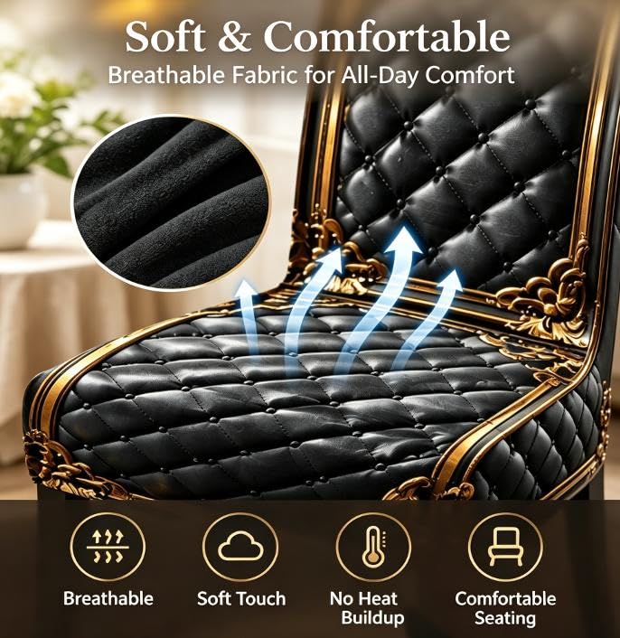 6 Pack Gold Baroque Stretch Dining Chair Covers - Elegant, Washable Furniture Protectors