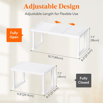 Lifewit Cabinet Shelf Organizer, Expandable Countertop Kitchen Shelves, Plastic Shelf Riser for Pantry Kitchen Storage and Spice Rack, Set of 3, White