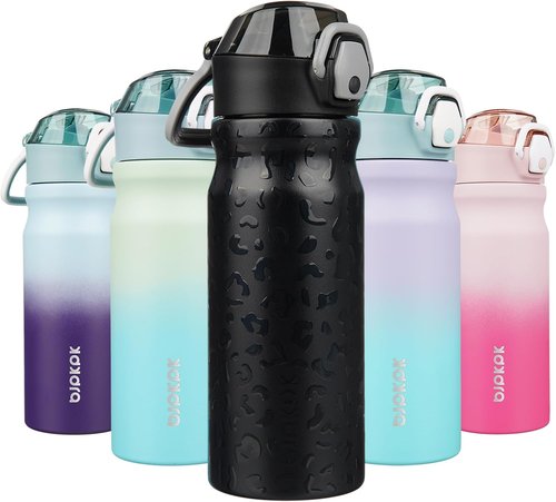 BJPKPK 18oz Insulated Water Bottle - BPA-Free Stainless Steel, Leak-Proof, Black Leopard Design