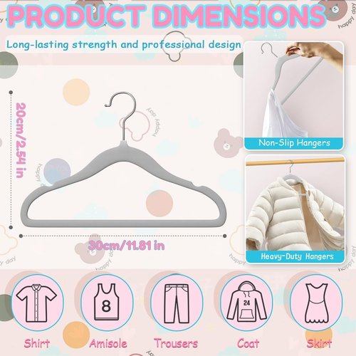 DwellWell Goods Baby Velvet Hangers - 30 Pack Non-Slip Kids Closet Organizer with 360° Swivel Hook
