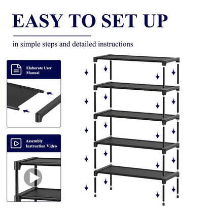 Kitsure Shoe Rack - Non-Woven Shoe Rack Shelf, Shoe Organizer for Closet, Entryway, Garage & Corridor, Stackable Shoe Shelves, 27.5" Wide - 5 Tier, Black