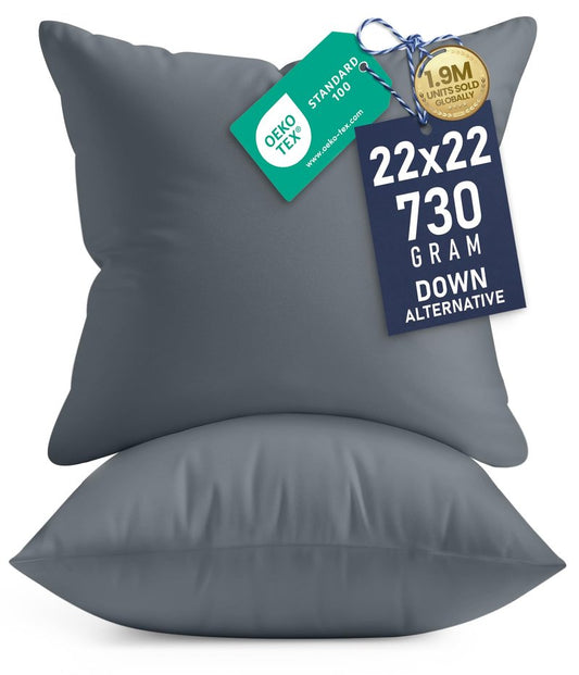 Utopia Bedding 22x22 Pillow Inserts, Set of 2, Grey – Indoor Decorative Throw Pillows for Bed, Sofa & Couch – Soft, Supportive & Fluffy Cushion Inserts