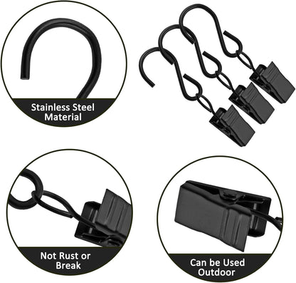 Skiennix 50 Pack Stainless Steel S Hooks - Durable Curtain Clips for String Lights | 2.4 Inch Long, Black