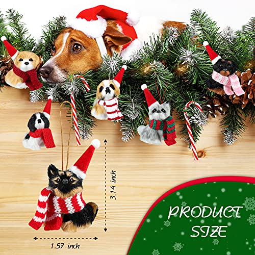 Christmas Dog Ornaments Set - Mini Fur Decor with Santa Hats & Scarves