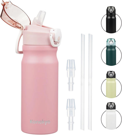 Skiennix Insulated Water Bottle - 18 oz Stainless Steel Flask with Straw & Carry Loop | Pink