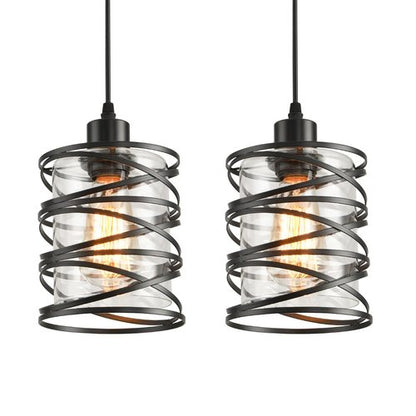 IHENGYANLT 2 Pack Black Spiral Cage Pendant Lights with Clear Glass Shade, Suitable for Kitchen Island, Dining Table, Entryway, Restaurant