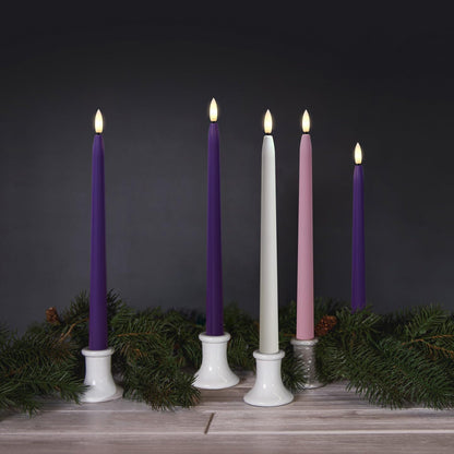 Stmarry Flameless Advent Candles, Set of 5 - Flickering LED Flame, 11 Inch Taper Candlesticks, Remote Controlled - 3 Purple, 1 Pink, 1 White for Christmas Wreath