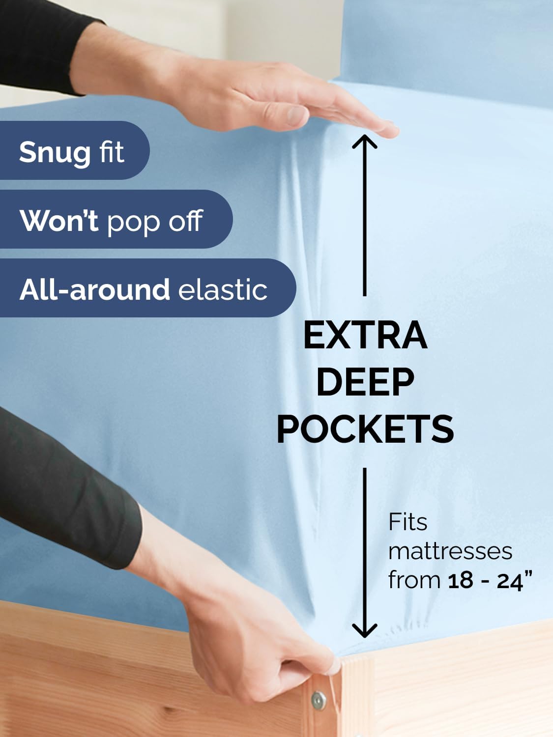 Skiennix Extra Deep Full Sheet Set | 6-Piece Breathable Cooling Bedding - Soft, Wrinkle-Free Light Blue