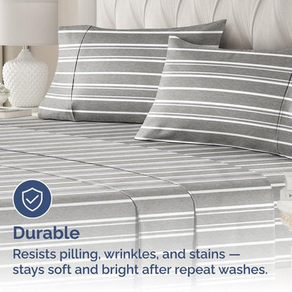 King Standard Pillow Cases Set of 4 - Soft Hotel Quality Pillowcase Covers - Comfy Bedding for Women, Men, Kids & Teens - Machine Washable Pillow Protectors - 4 Piece Set - King Standard Grey Stripes