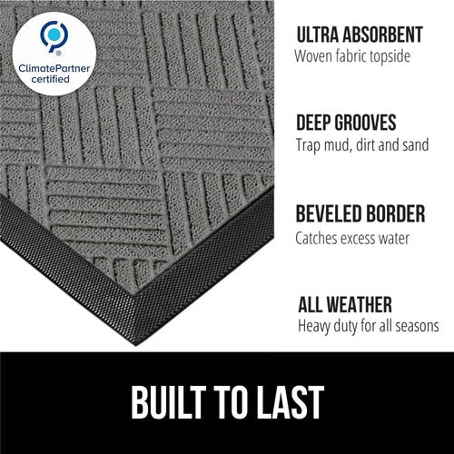 GORILLA GRIP Waterproof All-Season WeatherMAX Doormat - 72x24 Natural Rubber, Stain & Fade Resistant, Easy Clean Gray Diamond