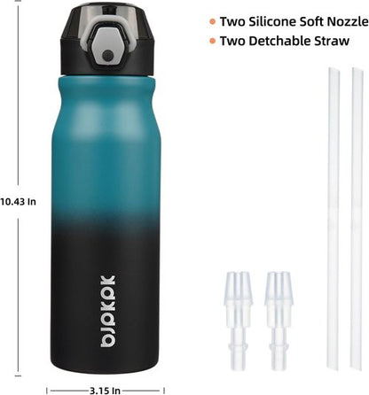 BJPKPK Insulated Water Bottle - 25oz Stainless Steel Flask with Straw & Leak-Proof Lid | Indigo Black