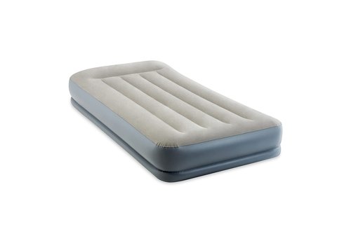 Intex 64115ED Dura-Beam Standard Pillow Rest Air Mattress: Fiber-Tech – Twin Size – Built-in Electric Pump – 12in Bed Height – 300lb Weight Capacity