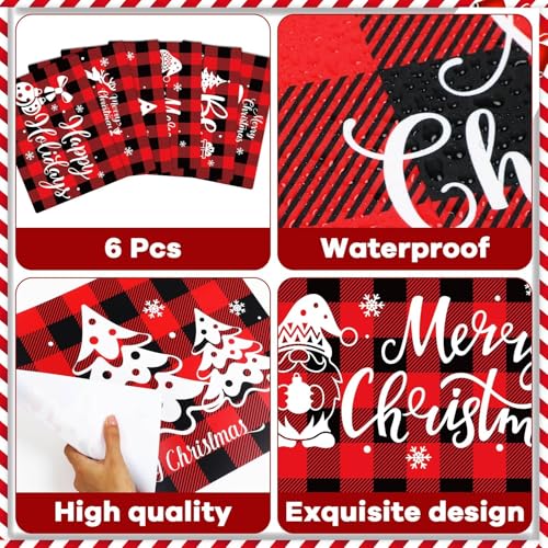 Christmas Placemats Set of 6 Red and Black Plaid Plastic Table Mats - Holiday Table Decor