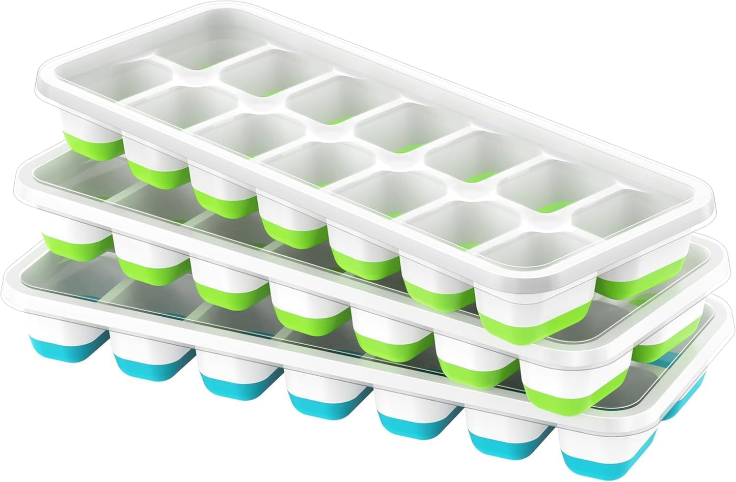 Skiennix Ice Cube Tray Set - 3 Durable Stackable Trays with Lids for Easy Ice Release | 42 Cubes
