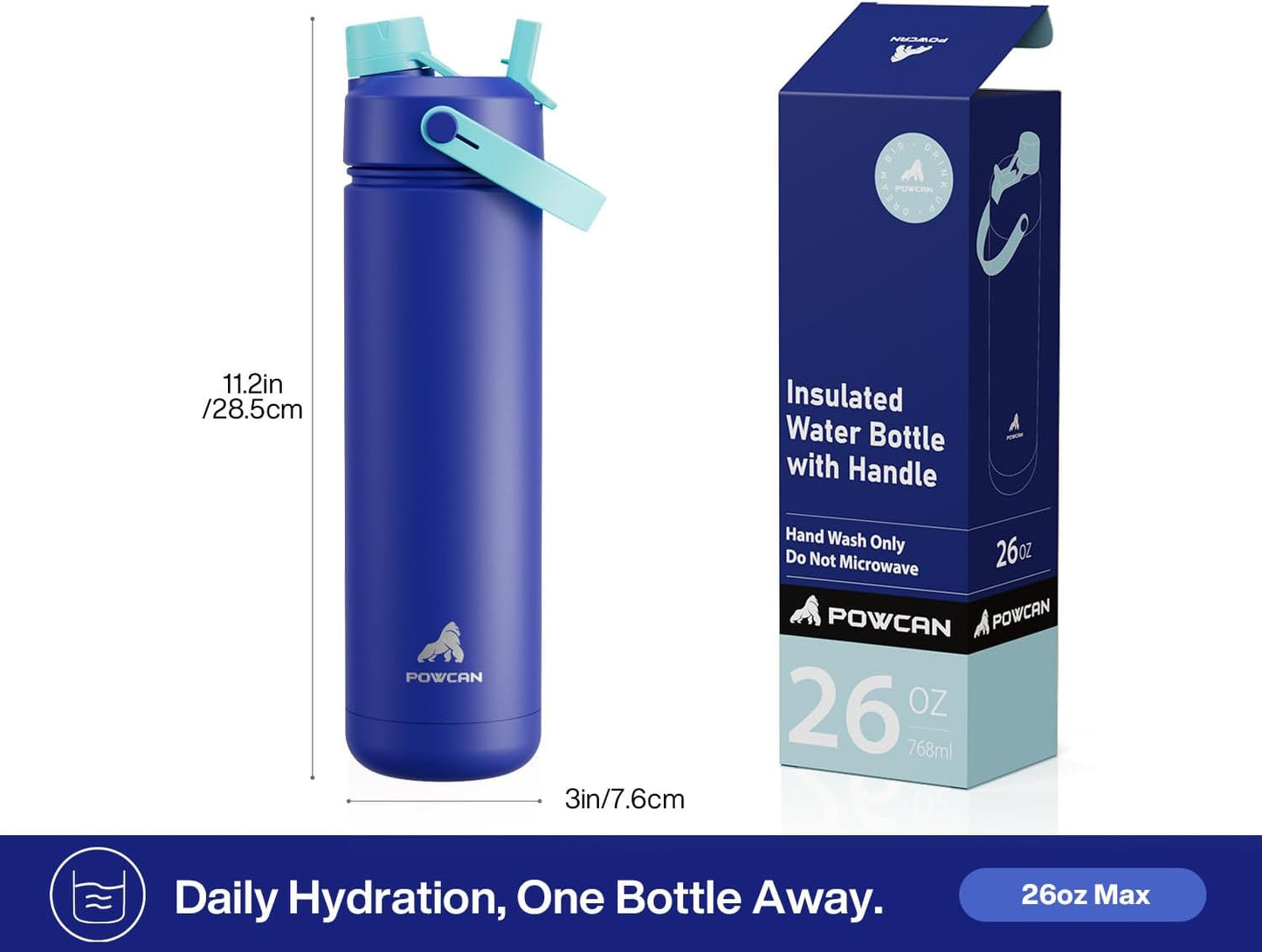 POWCAN 26 oz Insulated Water Bottle - 2-in-1 Straw & Spout Lid, Leak-Proof Design | Perfect for Sports & Travel (Coastline)