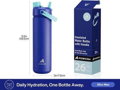 POWCAN 26 oz Insulated Water Bottle - 2-in-1 Straw & Spout Lid, Leak-Proof Design | Perfect for Sports & Travel (Coastline)