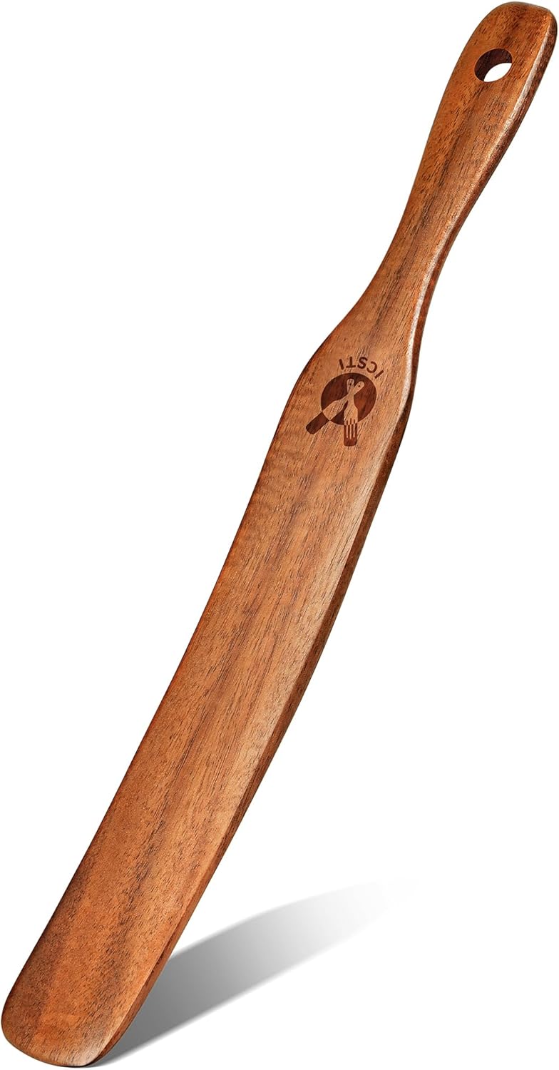 Skiennix Skinny Spurtle - Natural Teak Dough Whisk for Sourdough Starter & Mixing | Kitchen Utensil