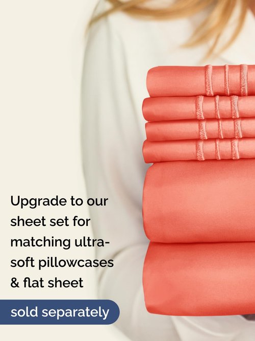 Extra Deep King Fitted Sheet - Hotel Luxury Single Fitted Sheet Only - Easily Fits 18 inch to 24 inch Mattress - Ultra Soft, Wrinkle Free w/Extra Deep Pockets - Easy-Care, Breathable & Comfy - Coral