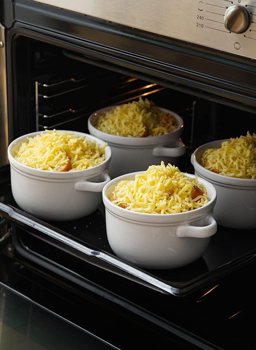 LE TAUCI Soup Bowls - 28 oz Ceramic Crocks With Handles | Oven & Microwave Safe, Set of 4, White