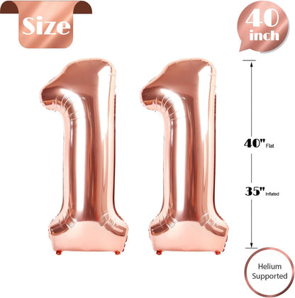 Rose Gold Number 11 Balloon - 40 Inch 11th Birthday Decorations for Girls & Boys