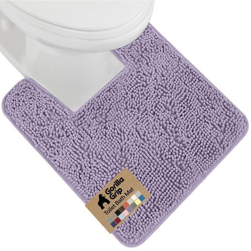 GORILLA GRIP Plush Absorbent Shaggy Chenille Bath Rug Mat for Square Toilet Base with Rubber Backing, Machine Washable Rugs, Soft Microfiber Contour Mats for Toilets, Bathroom Decor, Lt Purple