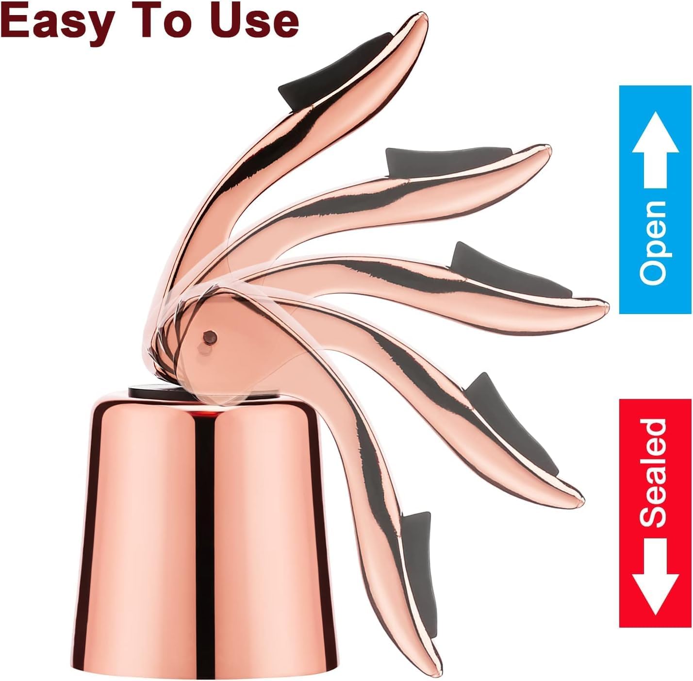 Wine Stoppers for Wine Bottles with Stainless Steel Vacuum Wine Bottle Stopper with Silicone Reusable Wine Corks, Leak proof Keep Fresh Suitable for Red&White Bottle (Rosegold, 1 Pack)