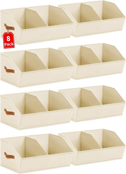 Homsorout Closet Organizers - 8 Pack Collapsible Trapezoidal Storage Bins with Orange Handles | Beige
