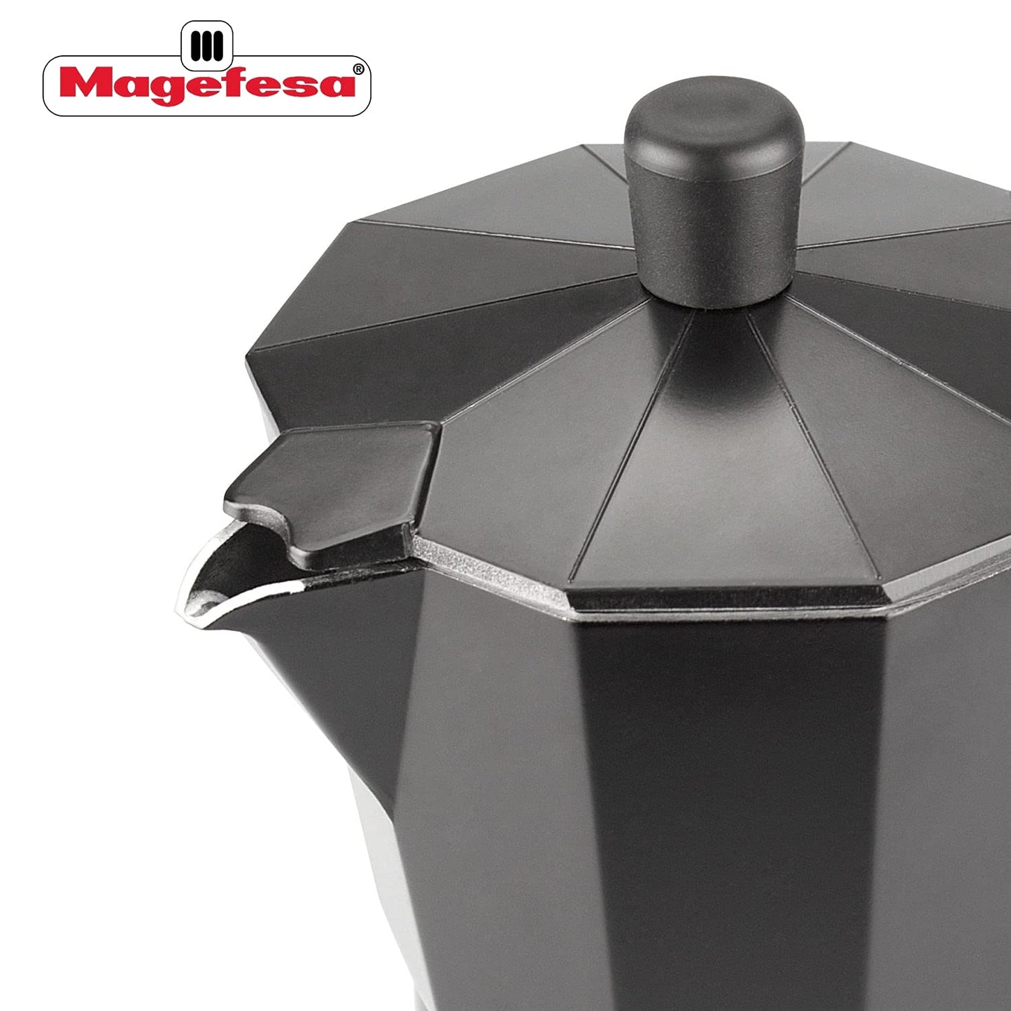 MAGEFESA ® Kenia Noir Stovetop Espresso Coffee Maker, 3 cups / 5 oz, make your own home italian coffee with this moka pot cuban cooffe, made in black enamelled aluminum, safe and easy to use, café