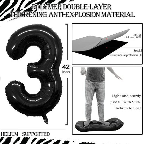 GOER Jumbo 30 Inch Foil Balloons - 30th Birthday Party Decorations | Black Helium Balloons