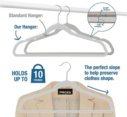 Skiennix Ultra-Thin Plastic Clothes Hangers - Space-Saving Non-Slip 17.7 Inch Grey Hangers for Closet Organization