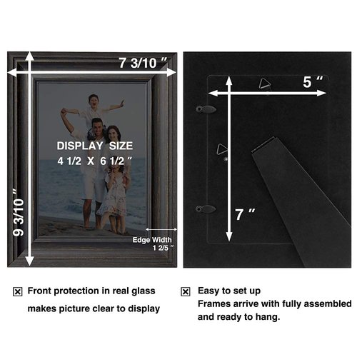 LaVie Home 5x7 Picture Frames (1 Pack, Black) Rustic Photo Frame Set with High Definition Glass for Wall Mount & Table Top Display