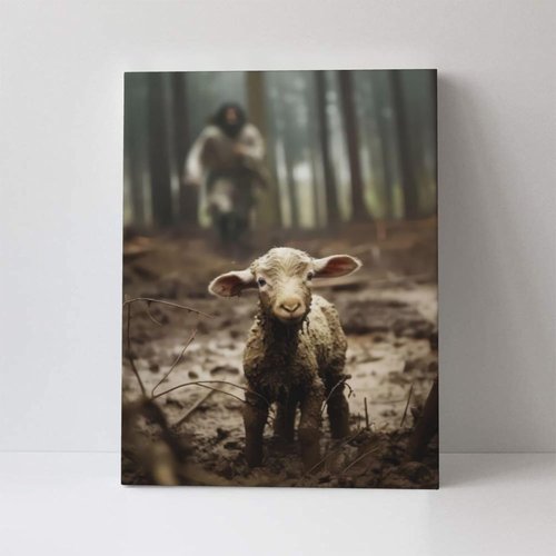 FOSMXA Jesus and Lamb Canvas Wall Art - Inspirational Christian Decor for Bedroom & Living Room | 12x16 Inch