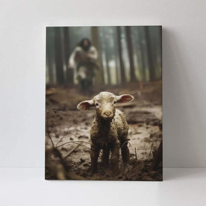 FOSMXA Jesus and Lamb Canvas Wall Art - Inspirational Christian Decor for Bedroom & Living Room | 12x16 Inch