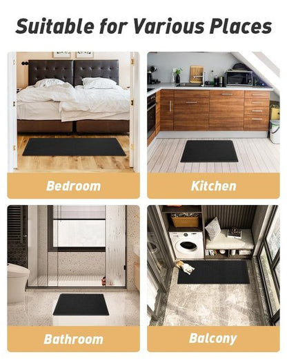 AMOAMI Upgraded Waffle Runner Rug, Super Absorbent Non Slip Bath Mats for Bathroom Floor, Washable Bathroom Runner Rug with Tassels, Ideal for Hallway Bedroom Laundry Room, Black, 2'x 5'(24" x 60")