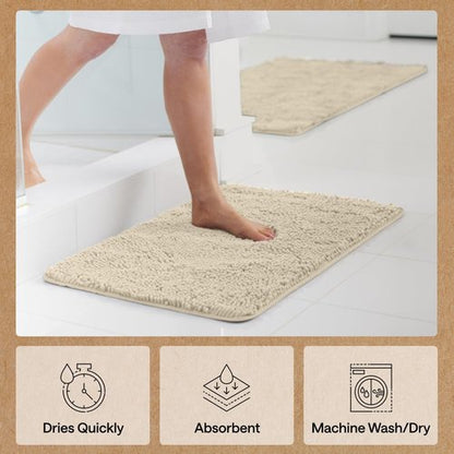 GORILLA GRIP Bath Rug Mat 60x24, Thick Soft Absorbent Chenille, Quick Dry Microfiber Mats, Rubber Backing Machine Washable Shower Floor Rugs, Bathmat Runner, Bathroom Home Decor Accessories, Sand