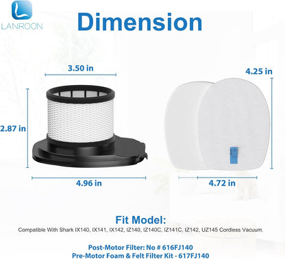 Shark IX141 Vacuum Filters - 2 Pack Replacement Filters & Foam/Felt Kit for IX140, IZ140, IX142, UZ145