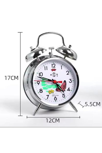 Nostalgic Mechanical Wind-Up Rooster Desk Clock - Large Silver Metal Decor
