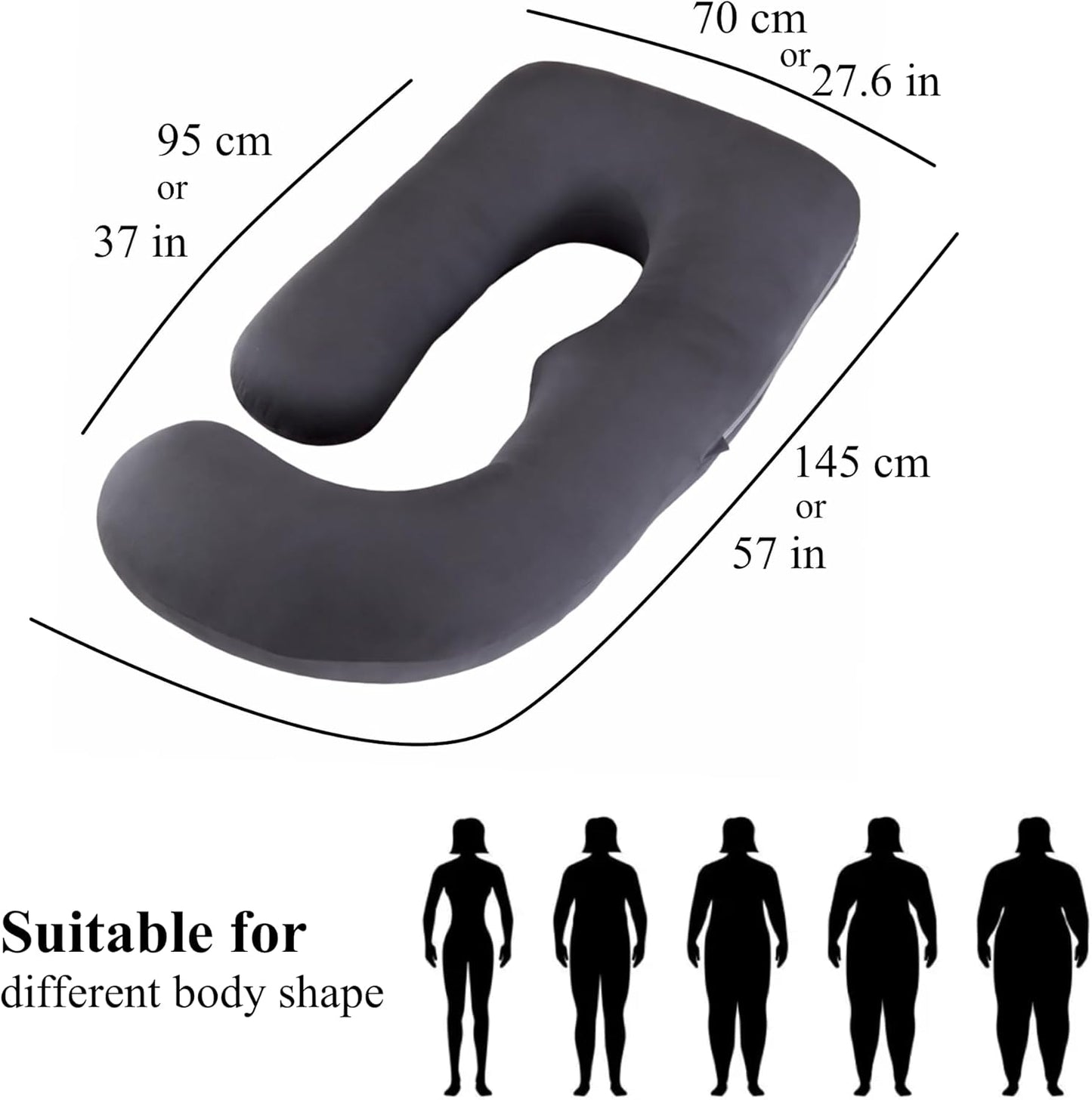 ALLOPERA Pregnancy Pillow - 57 Inch Full Body Maternity Support | Removable Washable Cover, Black Milk Fiber