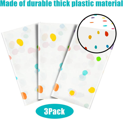 Skiennix Colorful Polka Dot Tablecloth - Disposable Rainbow Design for Parties | 3 Pcs Set