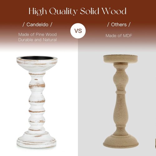 Candeldo Wood Candle Holders - Rustic Pillar Candle Holders Set of 3 | Tall Shabby Chic Decor