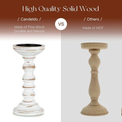 Candeldo Wood Candle Holders - Rustic Pillar Candle Holders Set of 3 | Tall Shabby Chic Decor