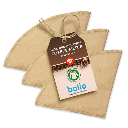 Bolio Organic Hemp Reusable Coffee Filter (3, No.4 Cone)