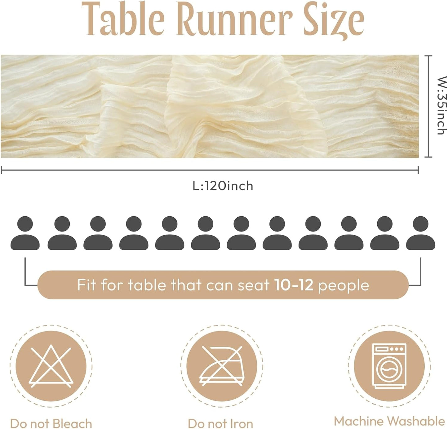 Sioloc Beige Cheesecloth Table Runner - Soft Boho Decor for Weddings & Events | 120'' x 35''