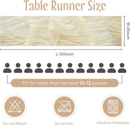 Sioloc Beige Cheesecloth Table Runner - Soft Boho Decor for Weddings & Events | 120'' x 35''