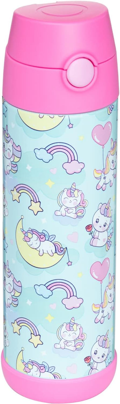 Snug Kids Water Bottle - Insulated Double-Wall Stainless Steel, Leakproof, Easy-Flip Lid | Unicorn, 17oz