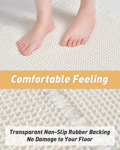 AMOAMI Upgraded Waffle Bath Mat, Super Absorbent Non Slip Bath Mats for Bathroom Floor, Machine Washable Bathroom Rugs with Tassels, Rubber Backed Bathroom Mats, Ultra Soft, 17" x 24", White