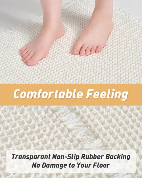 AMOAMI Upgraded Waffle Bath Mat, Super Absorbent Non Slip Bath Mats for Bathroom Floor, Machine Washable Boho Bathroom Rugs with Tassels, Rubber Backed Bathroom Mats, Ultra Soft, 18" x 30"