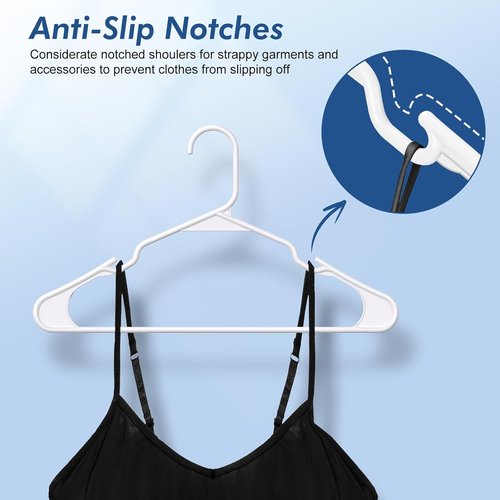 HOUSE DAY Plastic Hangers - 20 Pack White Non-Slip Clothes Hangers for T-Shirts, Dresses & Coats